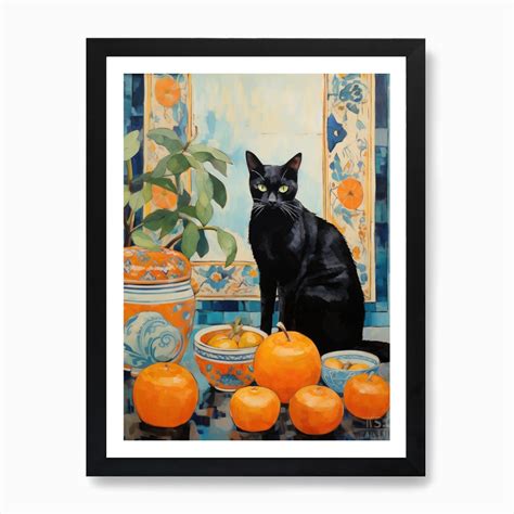 Black Cat With Oranges 2 Art Print by anhphamkd93 - Fy