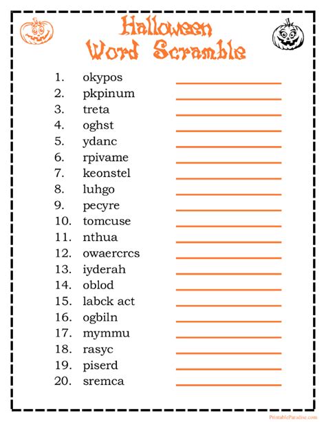 Printable Halloween Word Scramble Game