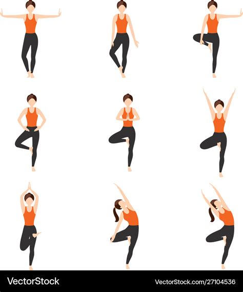 Tree pose variations yoga asanas set Royalty Free Vector