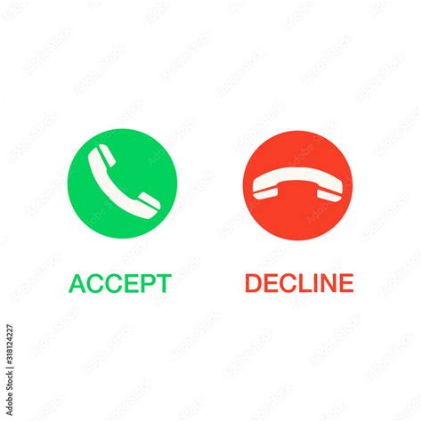 Phone call vector flat icon set with green accept or answer button and red hang up or decline ...