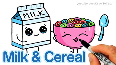 How to Draw Milk and Cereal Easy - Cartoon Food - YouTube