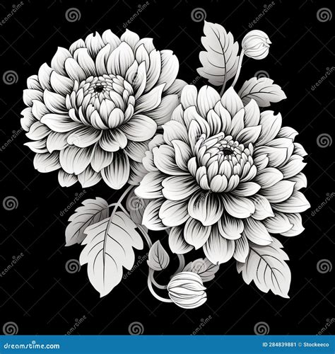 Intricately Sculpted Chinese Tradition: Detailed Monochrome Flower Illustration Stock ...