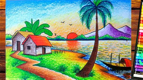 Drawing of nature with pastel color||scenery drawing - YouTube