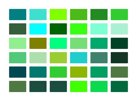 Colour Chart Green Shades - Image to u