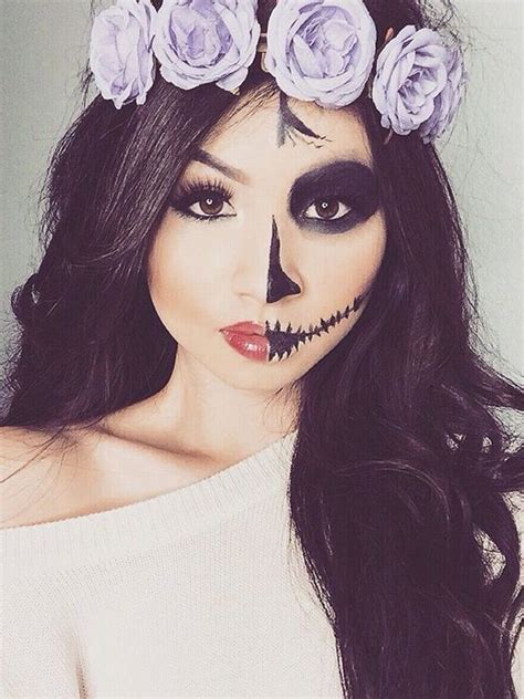 Pretty half sugar skull makeup Halloween Makeup Diy Easy, Halloween ...