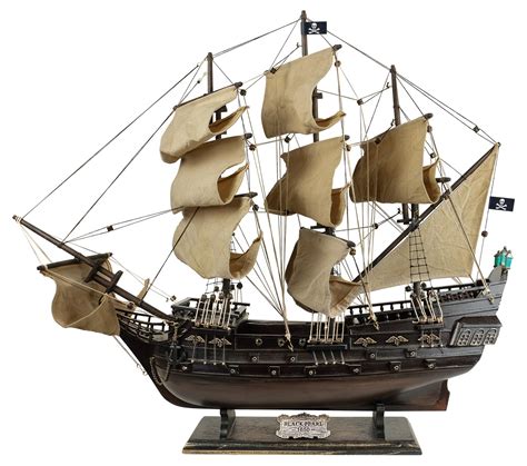 SAILINGSTORY Wooden Pirate Ship Model Black Pearl Model Ship Sailboat Decor Beige Sails 27" 27 ...