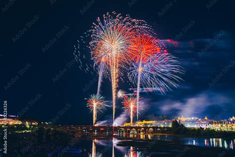 Colorful fireworks explosion on the black background Stock Photo ...