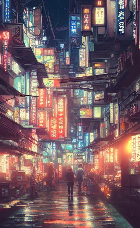 Tokyo - Night Market at Night Digital Art by Leonardo Ravinci - Fine Art America