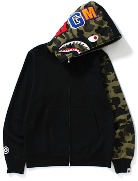 BAPE Shark Full Zip Hoodie Camo Sleeve Black