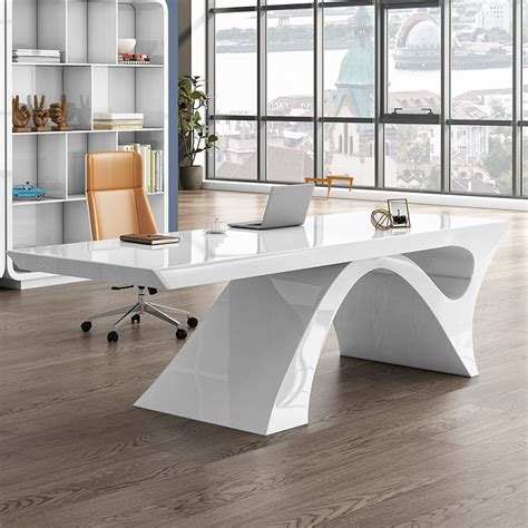 55" White Office Desk Rectangular Modern Computer Desk MDF