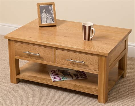 OAK FURNITURE KING Small Oak Coffee Table with Storage | Natural Oak Wood Occasional Table with ...