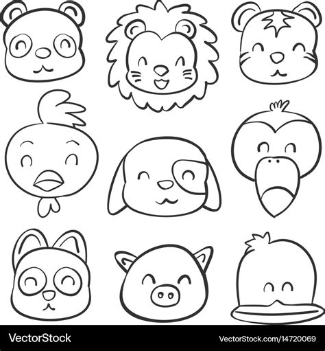 Art cute animal doodle style Royalty Free Vector Image