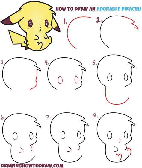 Learn How to Draw an Adorable Pikachu (Kawaii / Chibi) Easy Step by ...