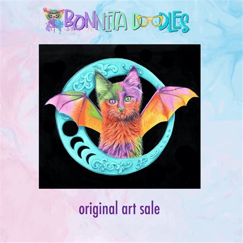 Bat Cat Original Art - BIG SALE! art print, home decor