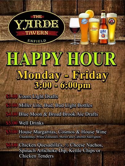 Happy Hour - Yarde Tavern - 50 Beers on Tap Great Food - 1658 King St, Enfield, CT