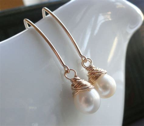 Pearl earrings modern pearl earrings wire wrapped by BriguysGirls