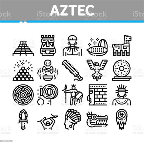 Aztec Civilization Collection Icons Set Vector Stock Illustration - Download Image Now - Aztec ...