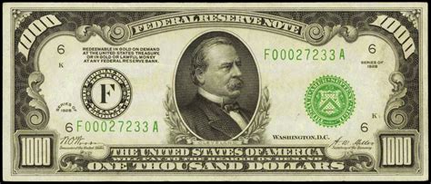 1928 One Thousand Dollar Federal Reserve Note. F - Bank of Atlanta Portrait of Grover Cleveland ...