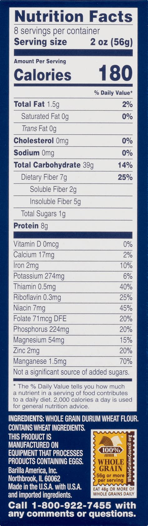 barilla pasta nutrition facts