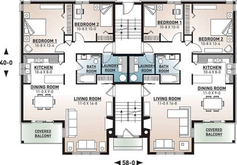 8 unit, 2 bedroom, 1 bathroom Modern Apartment House Plan 7855 | Town house floor plan, Small ...