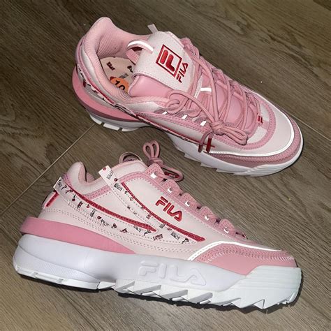 Fila Women's Pink and White Trainers | Depop