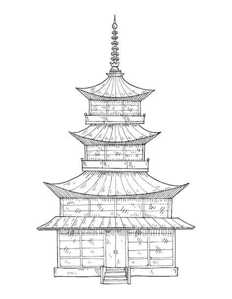 Premium Vector | Pagoda japanese temple Vintage vector engrave Isolated on white