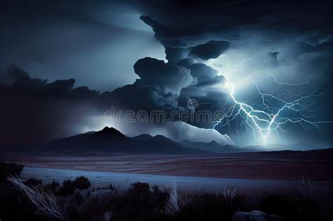 Stormy Night Sky, with Lightning Flashes and Thunder Rolling, Above Dramatic Landscape Stock ...