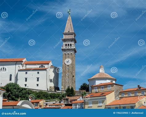 PIRAN, SLOVENIA - 08/15/2020: View on Roofs and Sacred George Cathedral ...