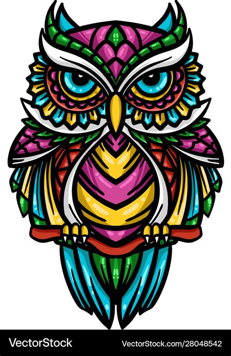 Colorful owl entangle art Royalty Free Vector Image