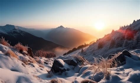 Premium AI Image | A winter landscape with snow and sun