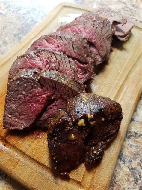 [Homemade] Fresh venison backstrap (loin), seared and then roasted. : food