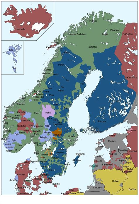 John K Auðunarson Vatterholm's map of the Nordic countries & words for ...