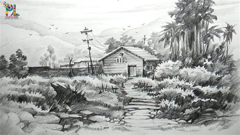 How to Draw and Shade A Landscape with Easy and Simple Pencil Strokes | ... | Landscape drawings ...