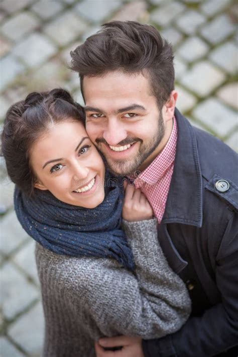 Happy Couple Hugging on the Street Stock Photo - Image of city ...