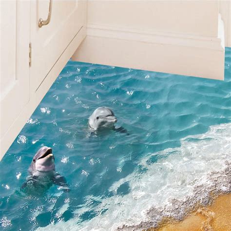 3D Blue Sea Floor Sticker Beach Wall Sticker Waterproof Removable Mural Decals for Home ...