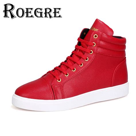 ROEGRE 2017 Winter High Top Red Shoes Men Casual Flats Shoes Lace Up Platform Sapatos Tenis ...