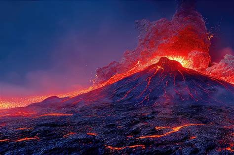 Premium Photo | Image of an erupting volcano with fire and smoke The eruption of the volcano at ...