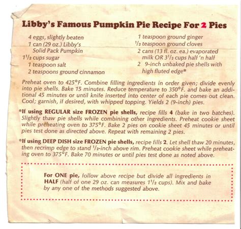 Libby’s Famous Pumpkin Pie Recipe For 2 Pies « RecipeCurio.com