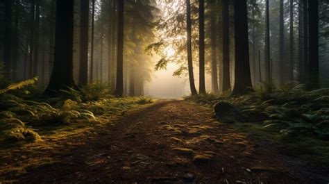 Premium AI Image | Foggy Forest Sunrise Background