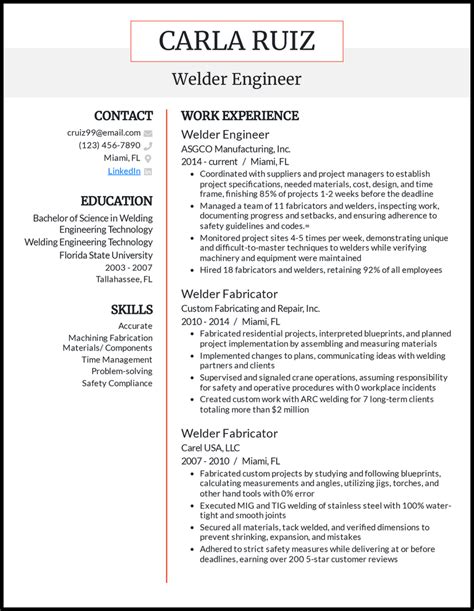 Welder Fabricator Resume Sample