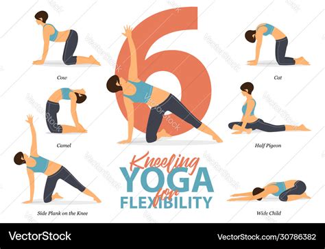 6 kneeling yoga poses for flexibility Royalty Free Vector