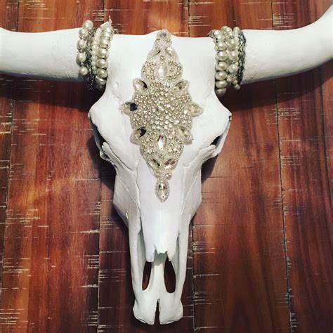 Large decorated white resin cow skull by ChateauProvincial on Etsy