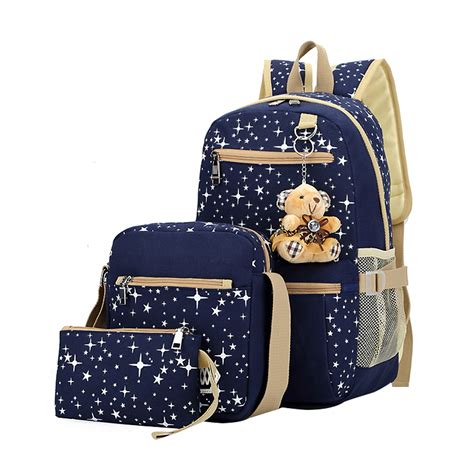 Lowestbest - School Backpack for Teens Clearance! Navy Blue 3Pcs/Sets Backpacks for Teenage ...