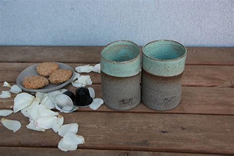 Set of Two Ceramic Cups Pottery Ceramic Cups Turquoise - Etsy