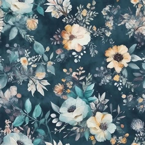 Premium Photo | A dark blue floral pattern with flowers.