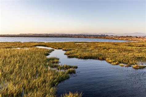 Sunset at Bolsa Chica Wetlands through a Wooden Bridge Stock Photo ...