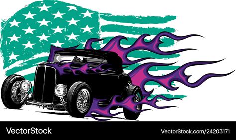 Vintage car with the american flag Royalty Free Vector Image