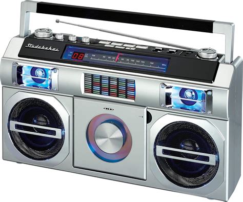 Studebaker SB2145S 80's Retro Street Boombox with FM Radio, CD Player, LED EQ, 10 Watts RMS and ...