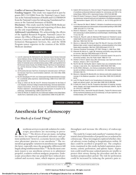 (PDF) Anesthesia for Colonoscopy: Too Much of a Good Thing? : Comment on "Complications ...