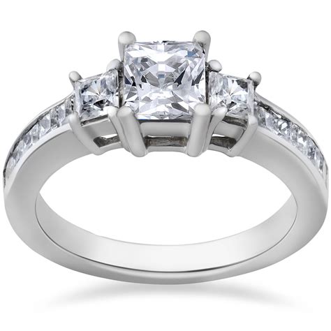 Princess Cut Diamond Engagement Ring 3-Stone 1 1/2ct 14k White Gold